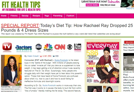 rachel ray fake weight loss article nutra forskolin scam