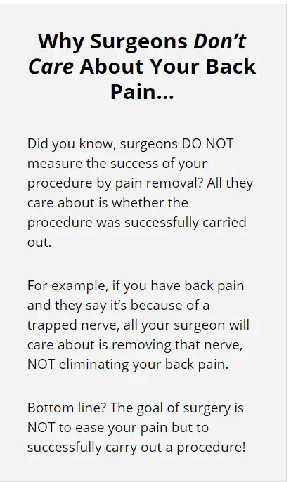 back pain relief 4 life disrespects surgeons
