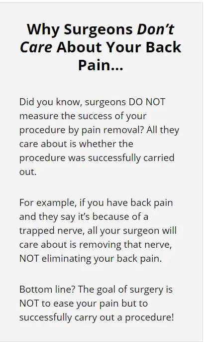 back pain relief 4 life disrespects surgeons