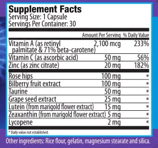 zenith labs vision 20 ingredients