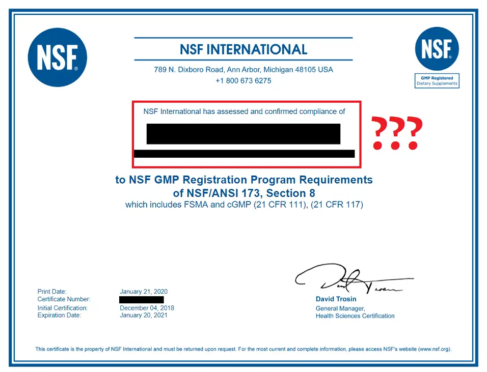 goli nsf certificate issue