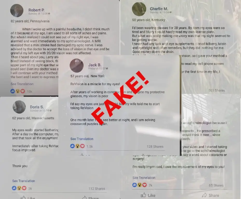 fake facebook testimonials revision supplement review