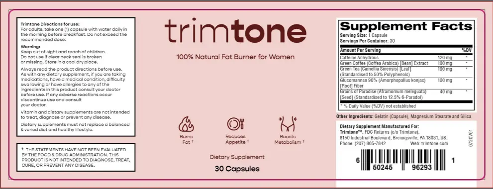 trimtone weight loss supplement label