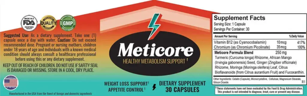 meticore weight loss supplement ingredients label